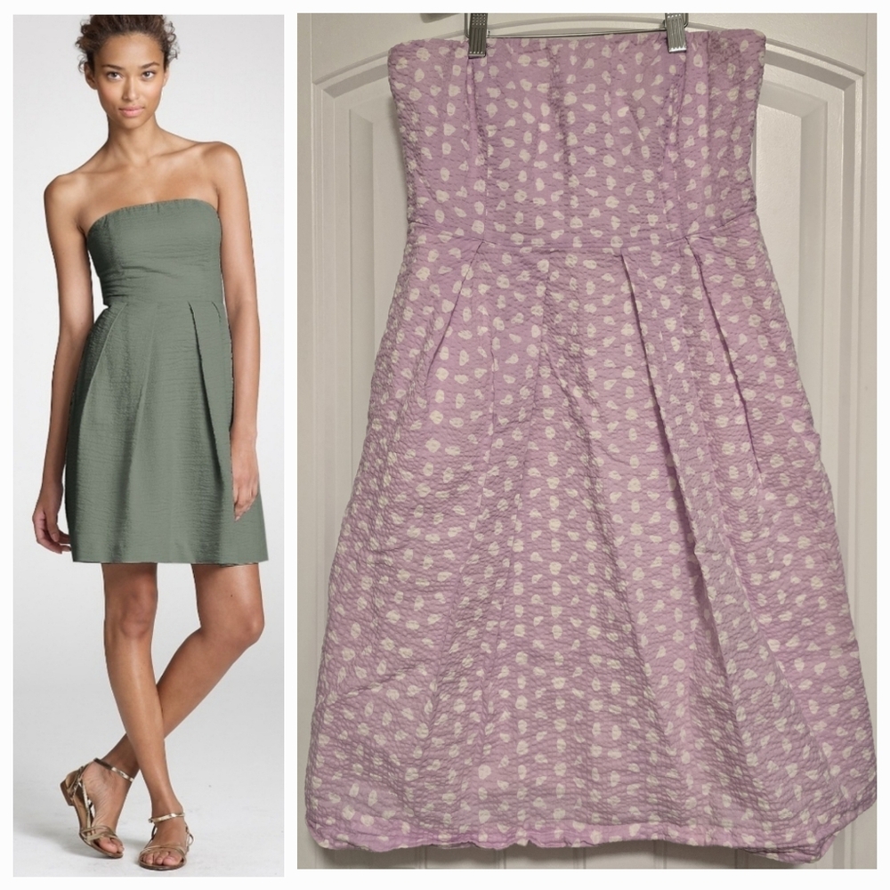J. Crew Strapless Textured Dress in Lavender and Cream